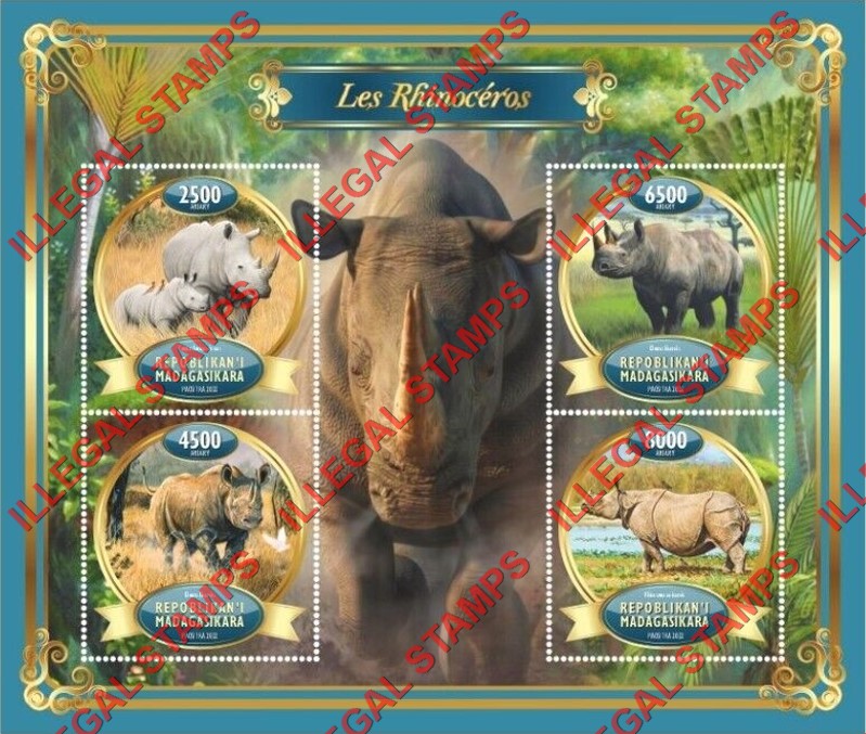 Madagascar 2022 Rhinoceros Illegal Stamp Souvenir Sheet of 4