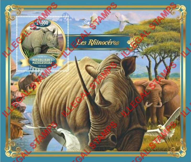 Madagascar 2022 Rhinoceros Illegal Stamp Souvenir Sheet of 1