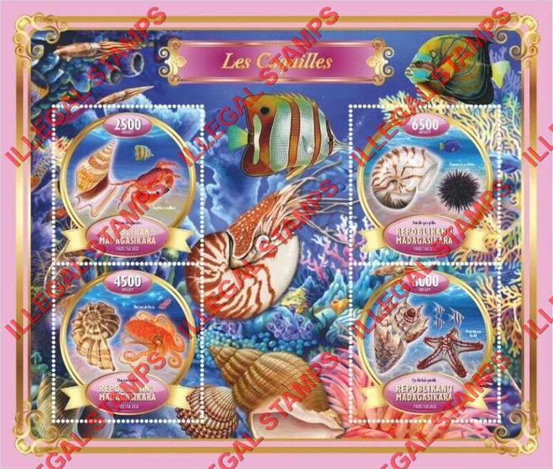 Madagascar 2022 Shells Seashells Illegal Stamp Souvenir Sheet of 4