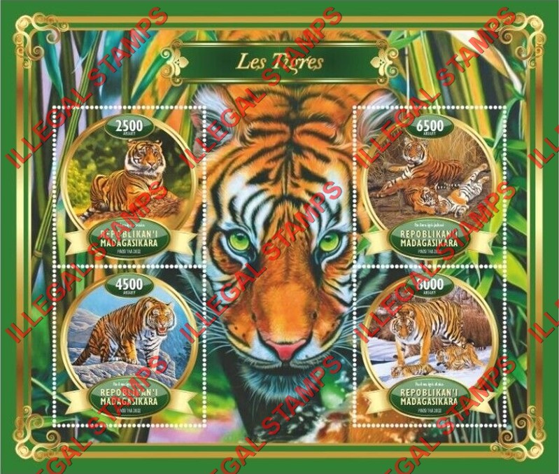 Madagascar 2022 Tigers Illegal Stamp Souvenir Sheet of 4
