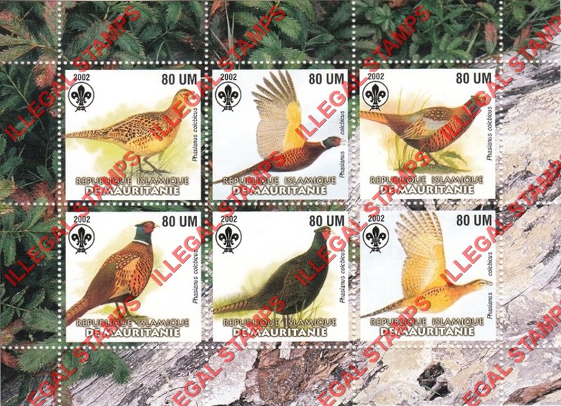 MAURITANIA 2002 Game Birds with Scouts Logo Counterfeit Illegal Stamp Souvenir Sheet of 6