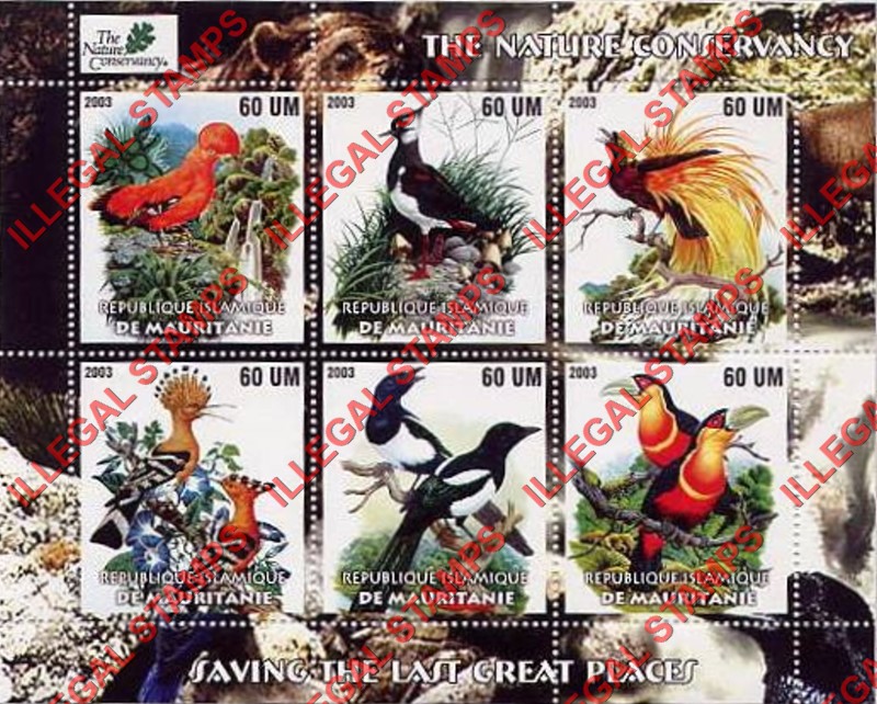 MAURITANIA 2003 Nature Conservancy Birds Counterfeit Illegal Stamp Souvenir Sheet of 6