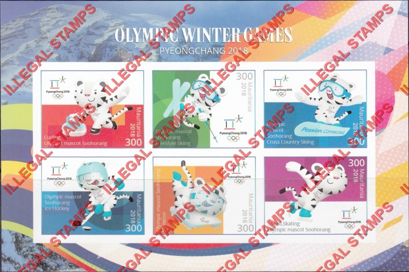 MAURITANIA 2018 Olympic Winter Games in PyeongChang Counterfeit Illegal Stamp Souvenir Sheet of 6 (Sheet 1)