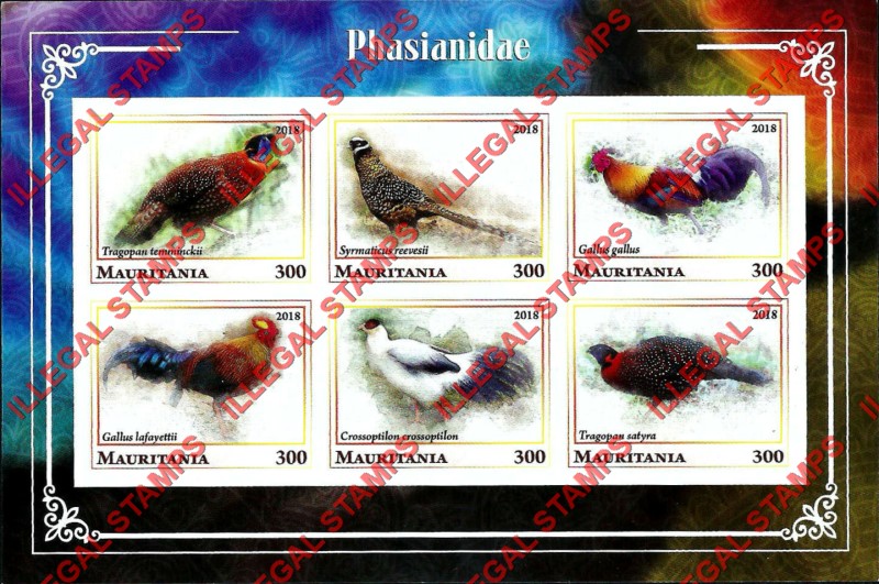MAURITANIA 2018 Pheasants Birds Counterfeit Illegal Stamp Souvenir Sheet of 6 (Sheet 2)