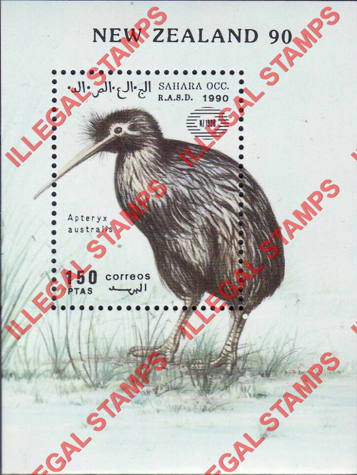 Sahara Occ. RASD 1990 Birds Counterfeit Illegal Stamp Souvenir Sheet of 1