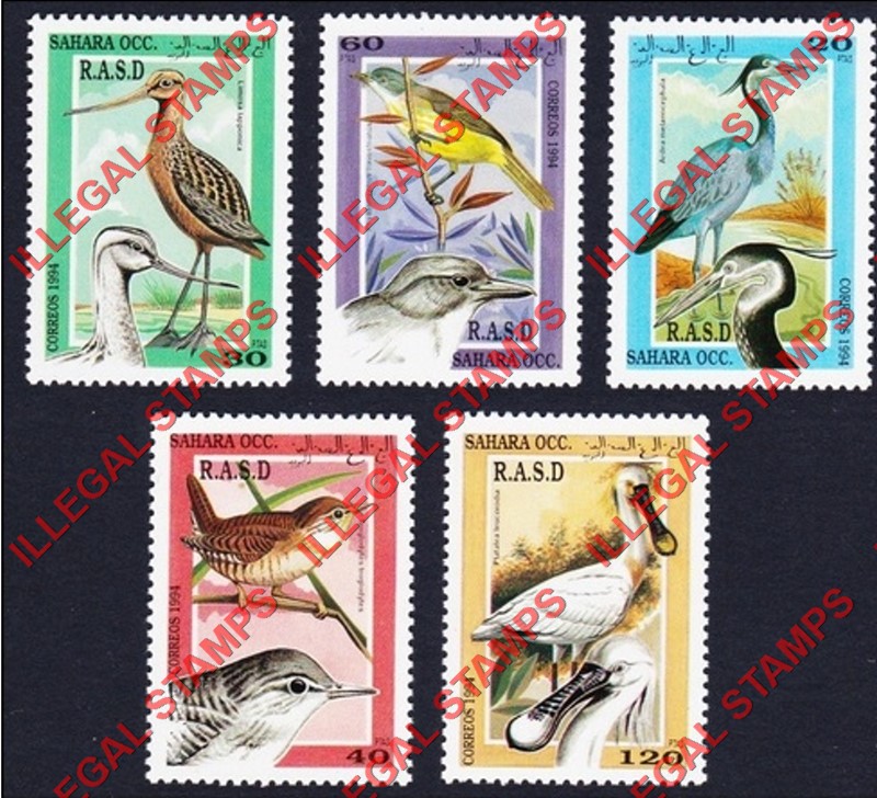 Sahara Occ. RASD 1994 Birds Counterfeit Illegal Stamp Set of 5