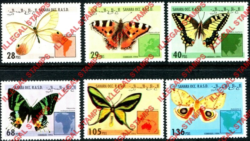 Sahara Occ. RASD 1994 Butterflies Counterfeit Illegal Stamp Set of 6