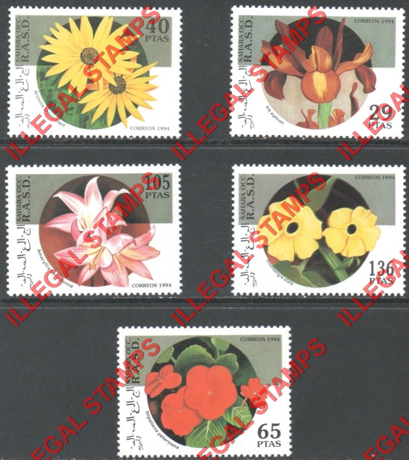 Sahara Occ. RASD 1994 Flowers Counterfeit Illegal Stamp Set of 5