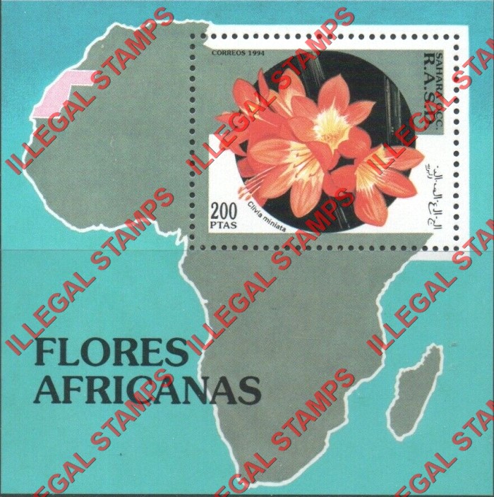 Sahara Occ. RASD 1994 Flowers Counterfeit Illegal Stamp Souvenir Sheet of 1