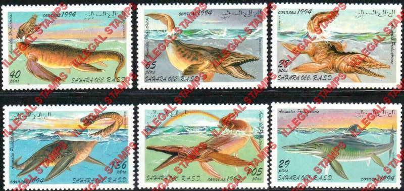 Sahara Occ. RASD 1994 Prehistoric Animals Counterfeit Illegal Stamp Set of 6
