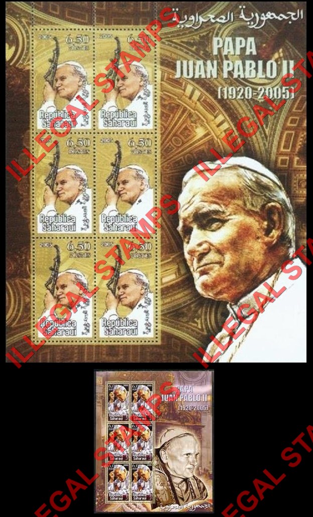 Republica Saharaui 2005 Pope John Paul II Counterfeit Illegal Stamp Souvenir Sheets of 6