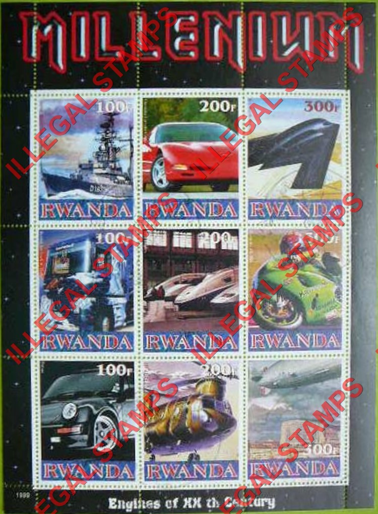 Rwanda 1999 Millenium Engines Illegal Stamp Souvenir Sheetlet of Nine