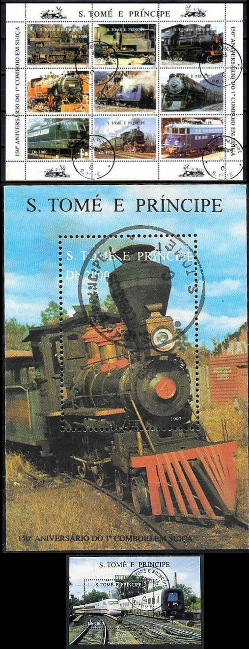 Saint Thomas and Prince Islands 1997 Locomotives Souvenir Sheets of 9 and 1