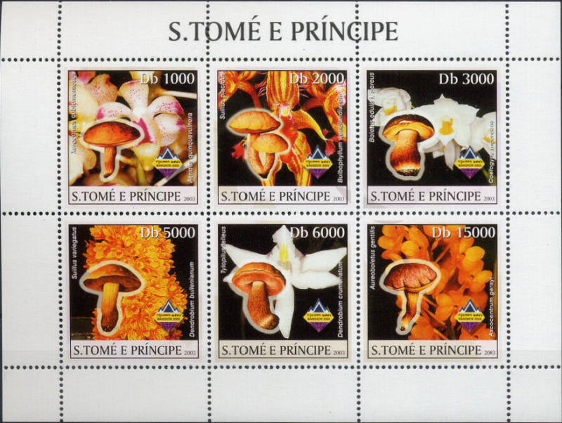 Saint Thomas and Prince Islands 2003 Mushrooms and Orchids Souvenir Sheet of 6