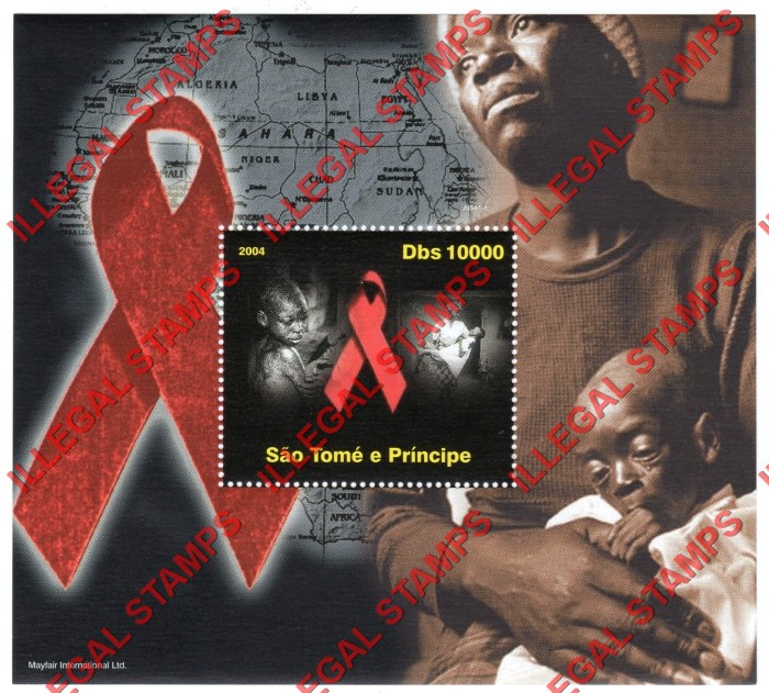 Saint Thomas and Prince Islands 2004 AIDS in Africa Illegal Stamp Souvenir Sheet of 1