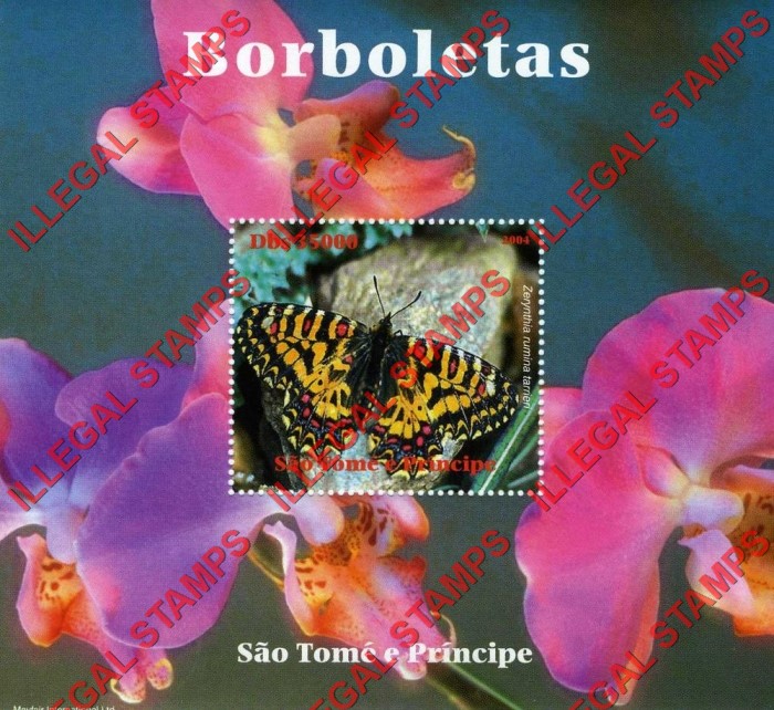 Saint Thomas and Prince Islands 2004 Butterflies Illegal Stamp Souvenir Sheet of 1