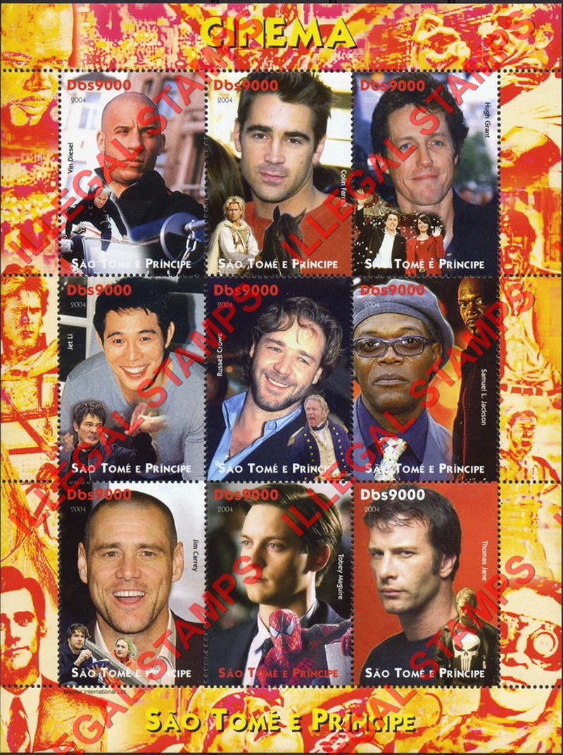 Saint Thomas and Prince Islands 2004 Cinema Actors and Actresses Illegal Stamp Souvenir Sheet of 9 (Sheet 2)