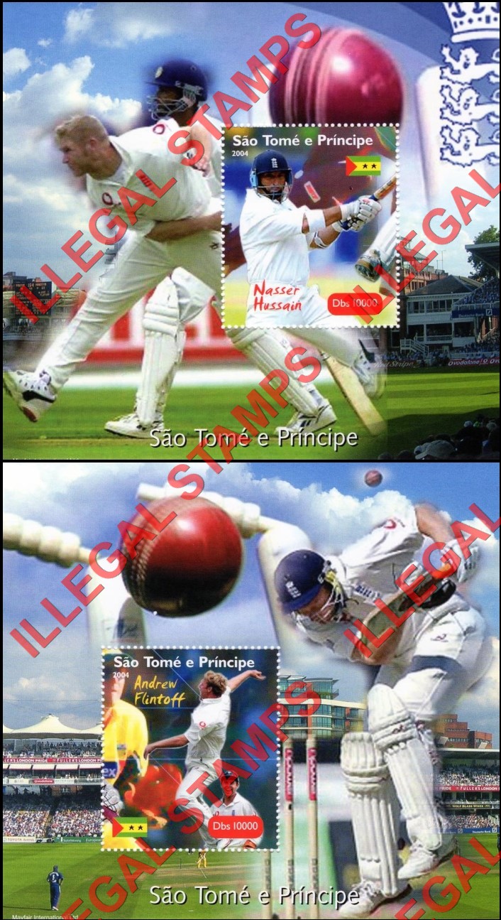 Saint Thomas and Prince Islands 2004 Cricket Players Illegal Stamp Souvenir Sheets of 1 (example)