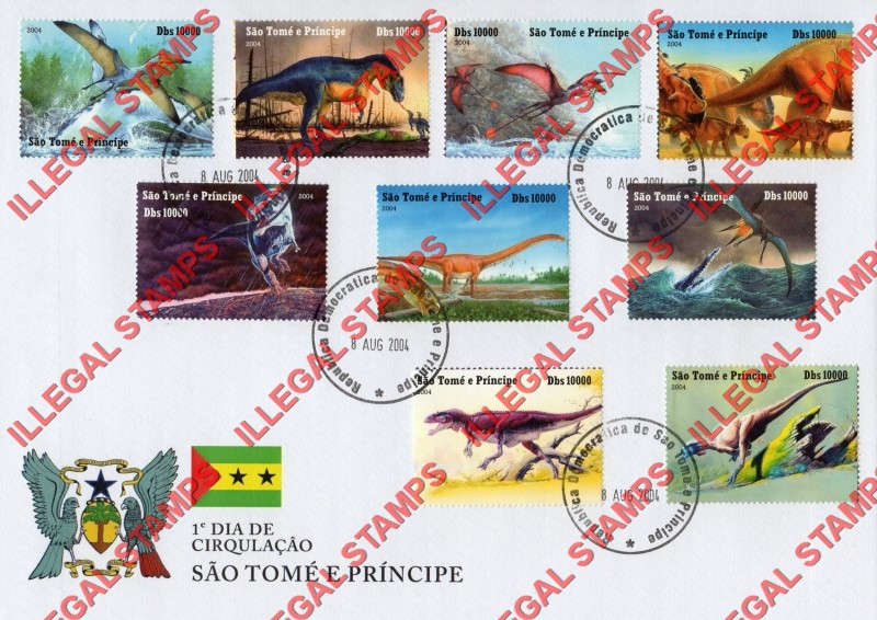 Saint Thomas and Prince Islands 2004 Dinosaurs Illegal Stamps on Fake First Day Cover