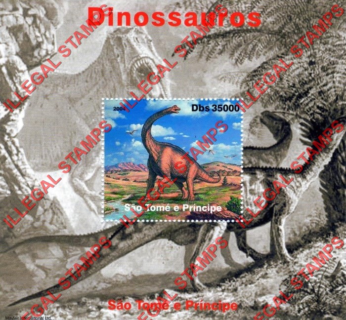 Saint Thomas and Prince Islands 2004 Dinosaurs Illegal Stamp Souvenir Sheet of 1