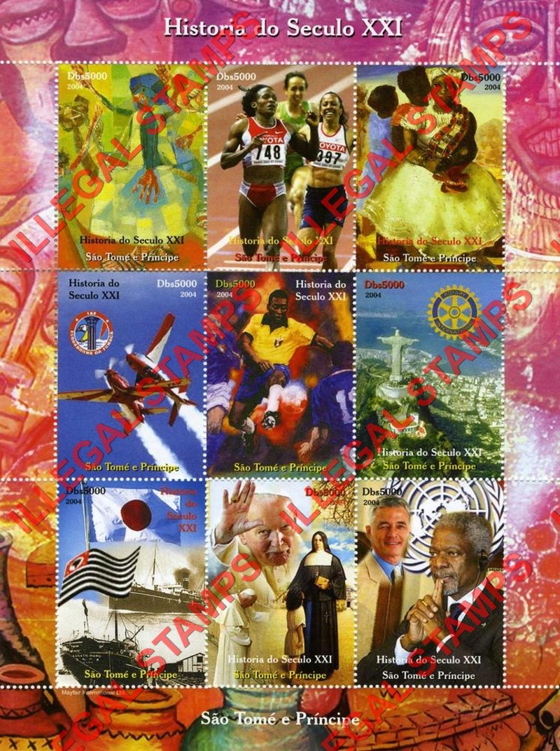 Saint Thomas and Prince Islands 2004 History Events Illegal Stamp Souvenir Sheet of 9