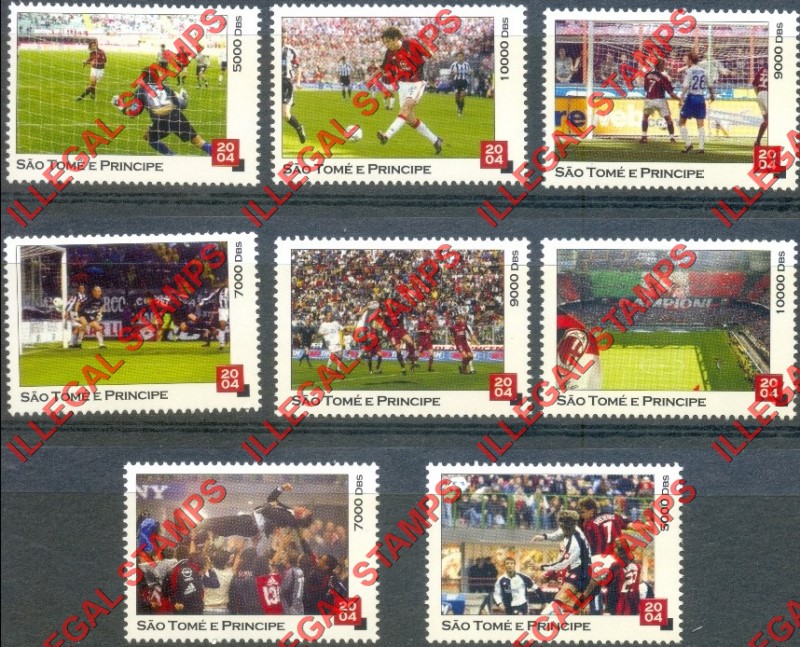 Saint Thomas and Prince Islands 2004 Milan Football Winners Illegal Stamp Set of 8