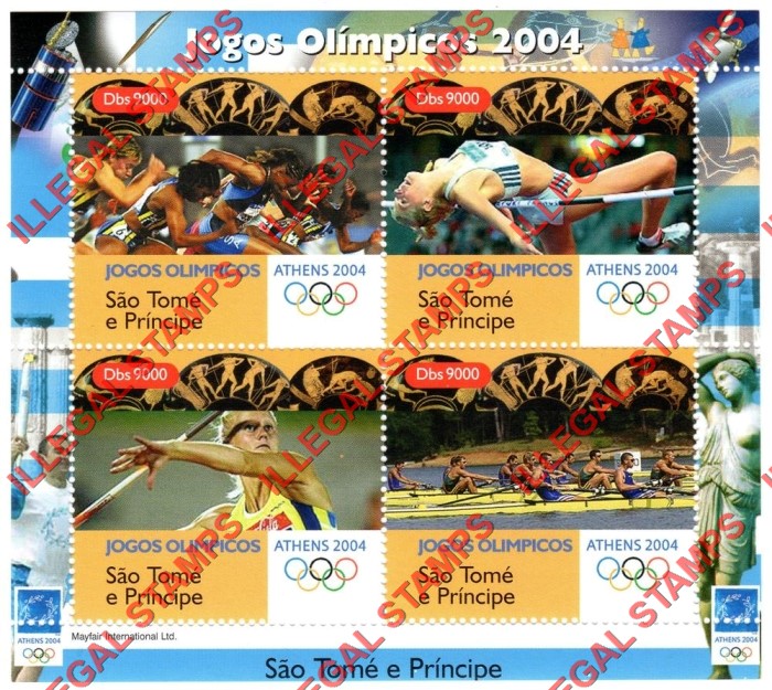 Saint Thomas and Prince Islands 2004 Olympic Games in Athens Illegal Stamp Souvenir Sheet of 4