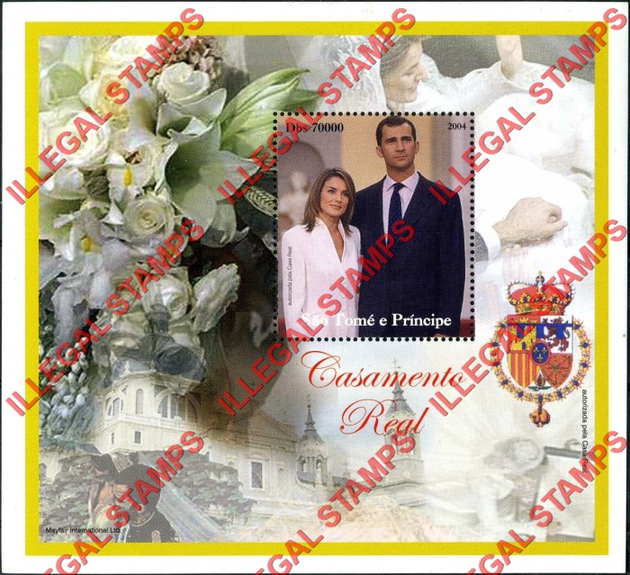 Saint Thomas and Prince Islands 2004 Spanish Royal Wedding Illegal Stamp Souvenir Sheet of 1