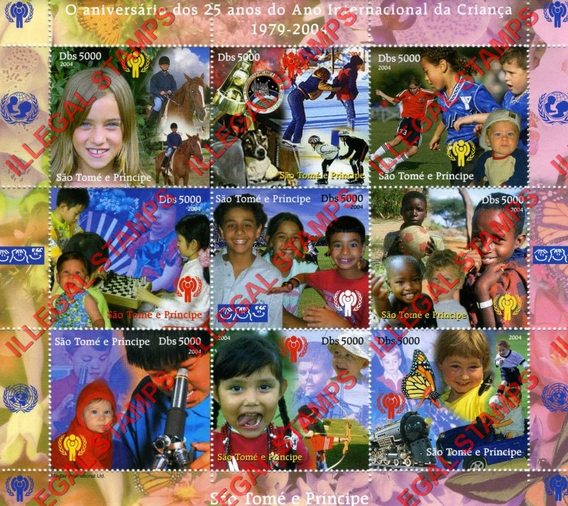 Saint Thomas and Prince Islands 2004 Year of the Child Illegal Stamp Souvenir Sheet of 9