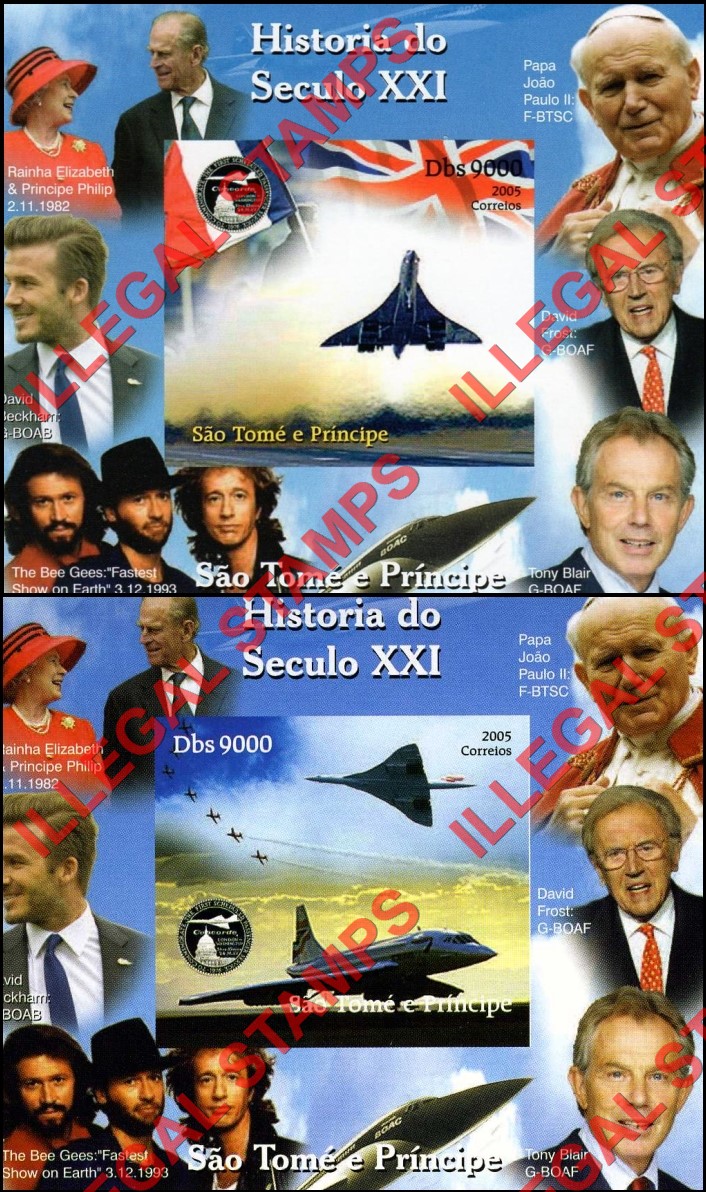 Saint Thomas and Prince Islands 2005 History of Concorde Illegal Stamp Deluxe Souvenir Sheets of 1