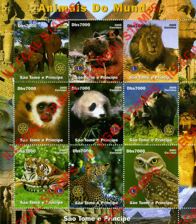 Saint Thomas and Prince Islands 2005 Animals of the World Illegal Stamp Souvenir Sheet of 9