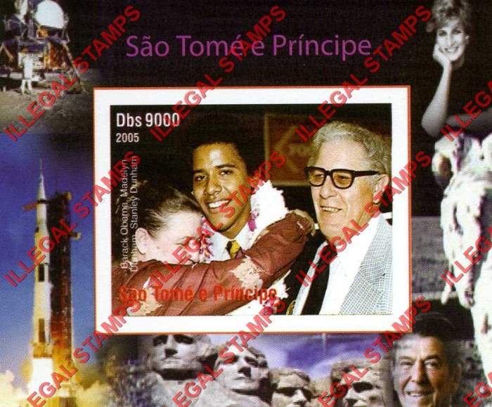 Saint Thomas and Prince Islands 2005 Barrack Obama International Personalities Illegal Stamp Deluxe Souvenir Sheet of 1 (example)
