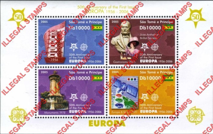 Saint Thomas and Prince Islands 2005 EUROPA 50th Anniversary of the First Issue Illegal Stamp Souvenir Sheet of 4