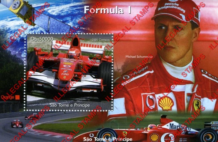 Saint Thomas and Prince Islands 2005 Formula I Michael Schumacher Illegal Stamp Souvenir Sheet of 1
