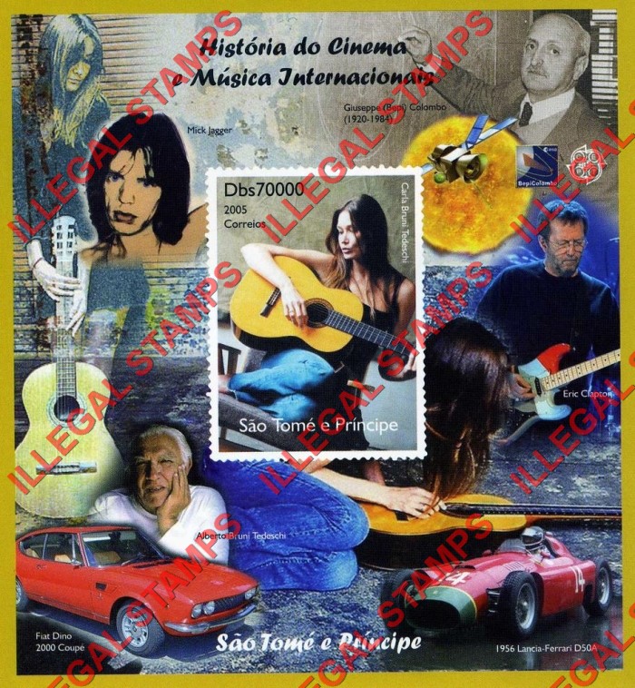 Saint Thomas and Prince Islands 2005 History of Cinema and International Music Illegal Stamp Souvenir Sheet of 1 (Sheet 1)