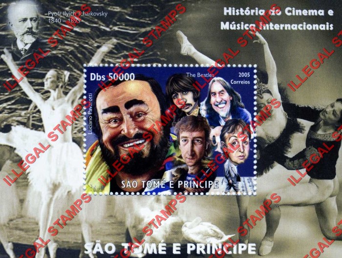 Saint Thomas and Prince Islands 2005 History of Cinema and International Music Illegal Stamp Souvenir Sheet of 1 (Sheet 2)