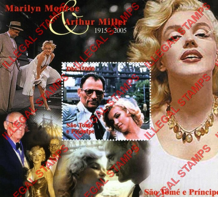 Saint Thomas and Prince Islands 2005 Marilyn Monroe and Arthur Miller Illegal Stamp Souvenir Sheet of 1