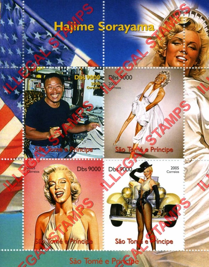 Saint Thomas and Prince Islands 2005 Marilyn Monroe Art by Hajime Sorayama Illegal Stamp Souvenir Sheet of 4