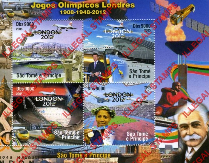 Saint Thomas and Prince Islands 2005 Olympic Games in London in 2012 Illegal Stamp Souvenir Sheet of 4