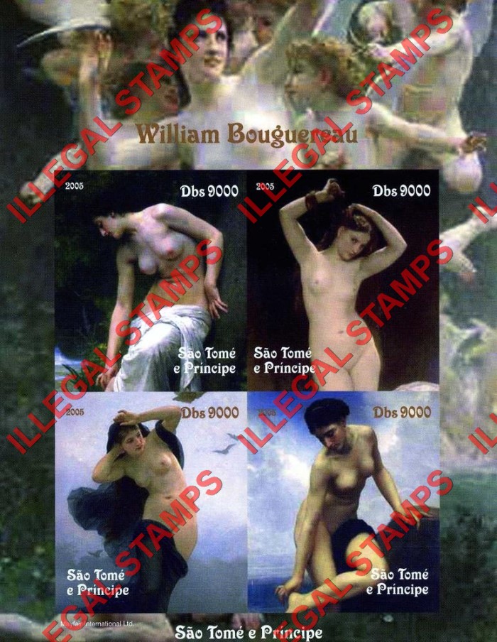 Saint Thomas and Prince Islands 2005 Paintings by Adolphe-William Bouguereau Illegal Stamp Souvenir Sheet of 4
