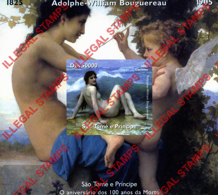 Saint Thomas and Prince Islands 2005 Paintings by Adolphe-William Bouguereau Illegal Stamp Souvenir Sheet of 1