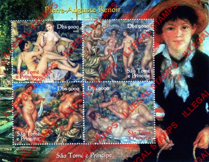 Saint Thomas and Prince Islands 2005 Paintings by Auguste Renoir Illegal Stamp Souvenir Sheet of 4