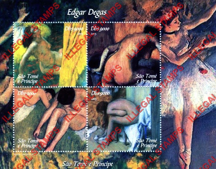 Saint Thomas and Prince Islands 2005 Paintings by Edgar Degas Illegal Stamp Souvenir Sheet of 4