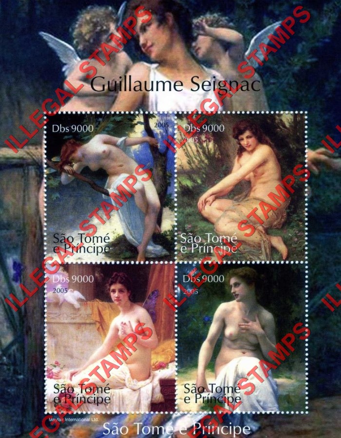 Saint Thomas and Prince Islands 2005 Paintings by Guillaume Seignac Illegal Stamp Souvenir Sheet of 4