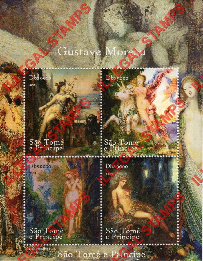 Saint Thomas and Prince Islands 2005 Paintings by Gustave Moreau Illegal Stamp Souvenir Sheet of 4