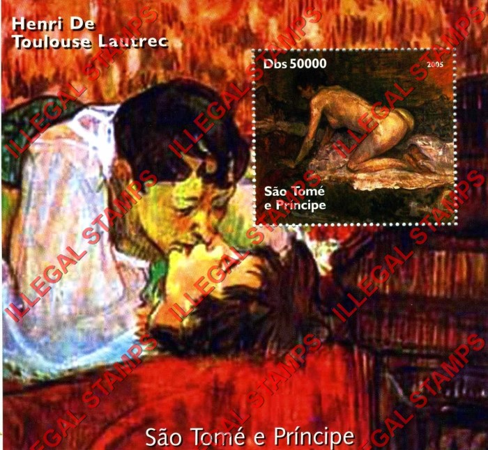Saint Thomas and Prince Islands 2005 Paintings by Henri Toulouse Lautrec Illegal Stamp Souvenir Sheet of 1
