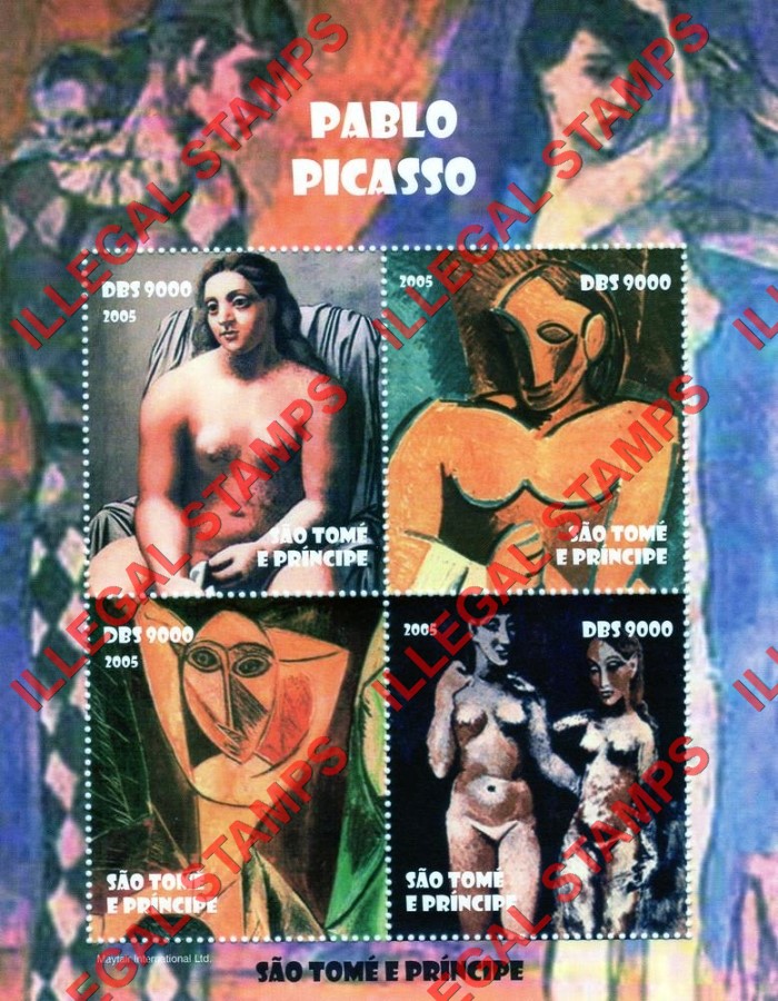 Saint Thomas and Prince Islands 2005 Paintings by Pablo Picasso Illegal Stamp Souvenir Sheet of 4