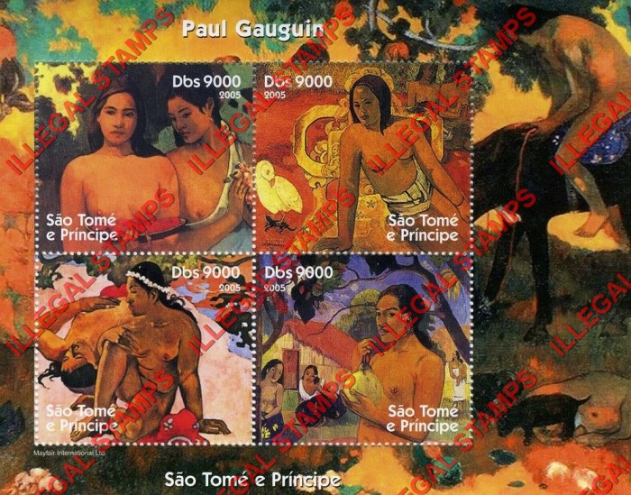 Saint Thomas and Prince Islands 2005 Paintings by Paul Gauguin Illegal Stamp Souvenir Sheet of 4