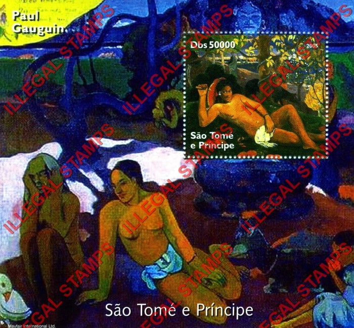 Saint Thomas and Prince Islands 2005 Paintings by Paul Gauguin Illegal Stamp Souvenir Sheet of 1