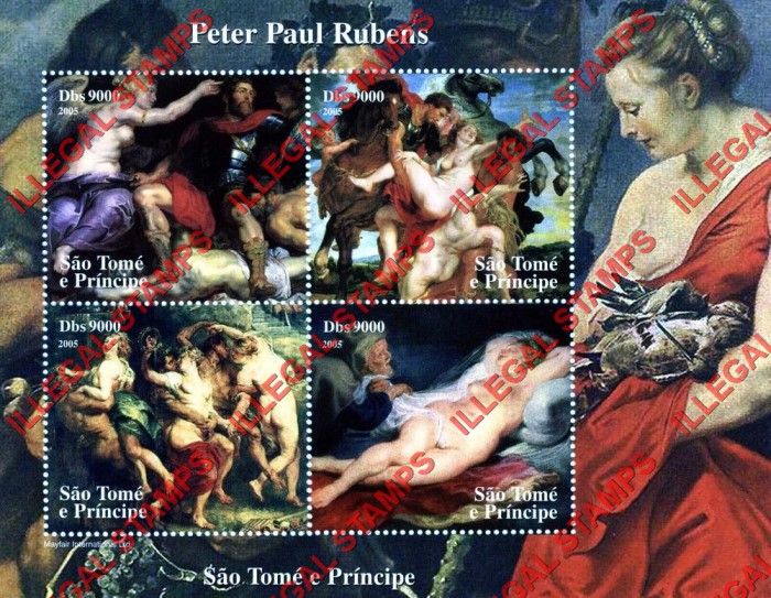 Saint Thomas and Prince Islands 2005 Paintings by Peter Paul Rubens Illegal Stamp Souvenir Sheet of 4